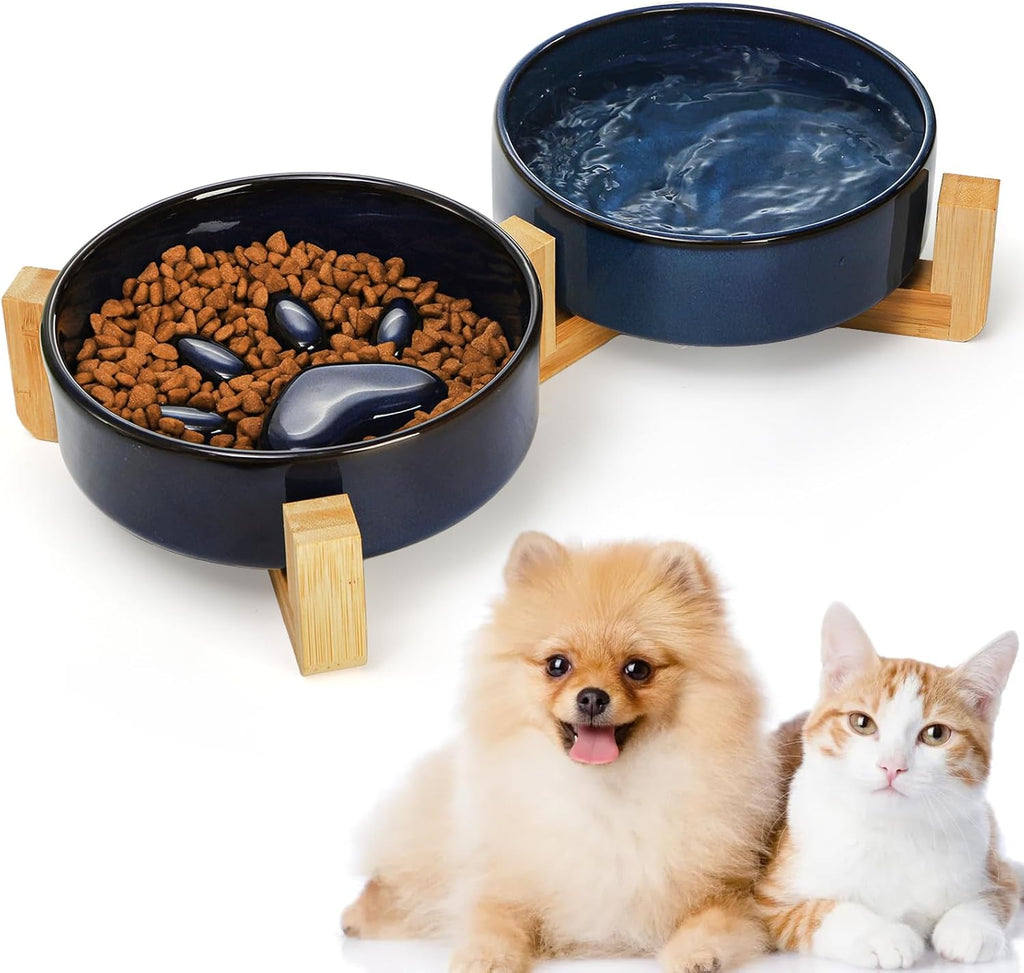 Crafted ceramic bowls with bamboo stand